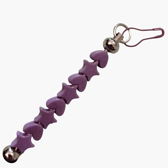 Beaded Bag Charm Zipper Pull Purple Heart Star Beads  Key Fob Metal Clip - Picture 1 of 4